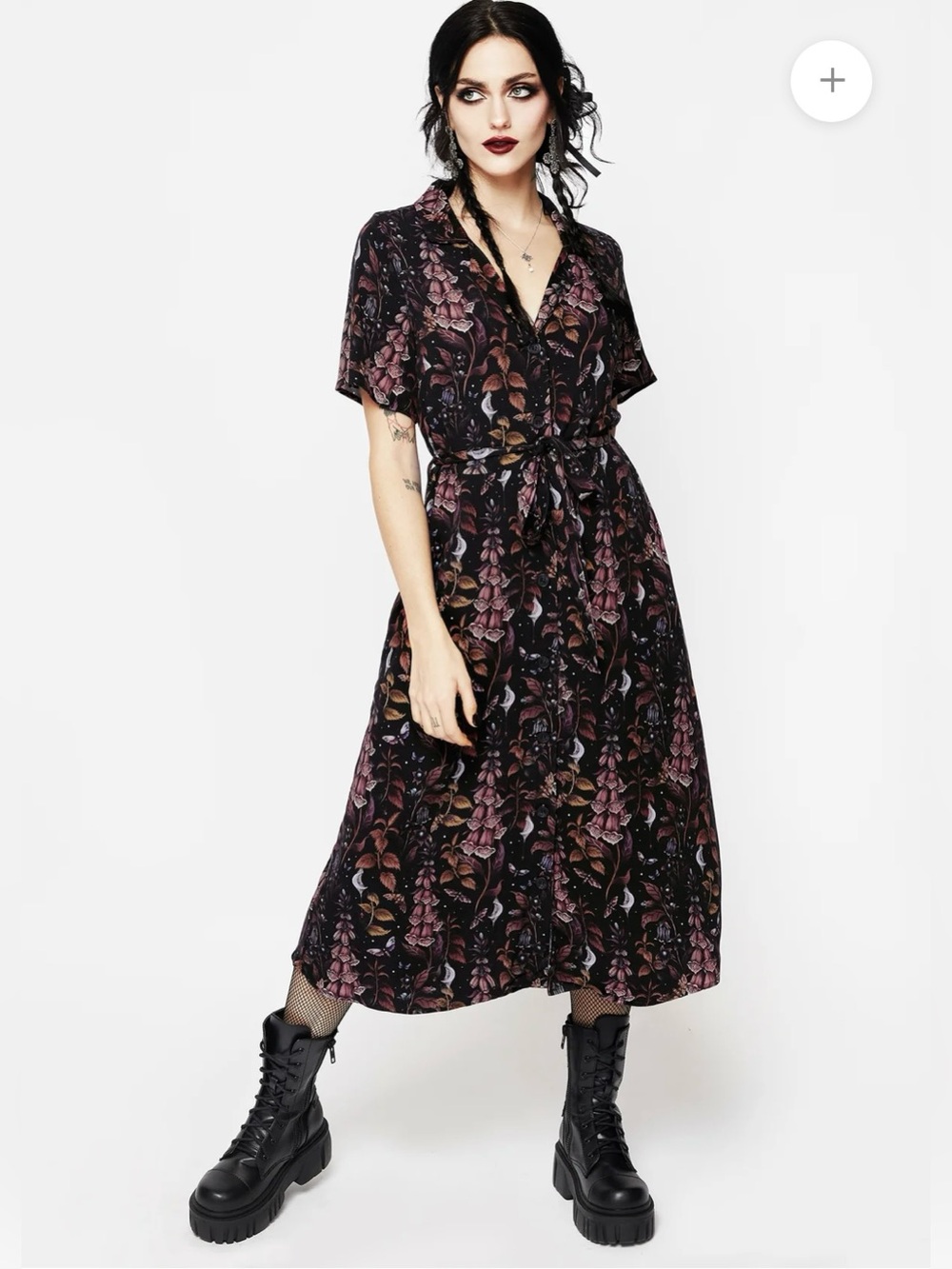 NWOT Disturbia Foxglove Floral A-line Midi Shirt Dress Sz 8 Witchy Whimsigoth